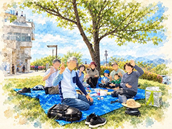 木陰で楽しむ、湘南平のピクニック