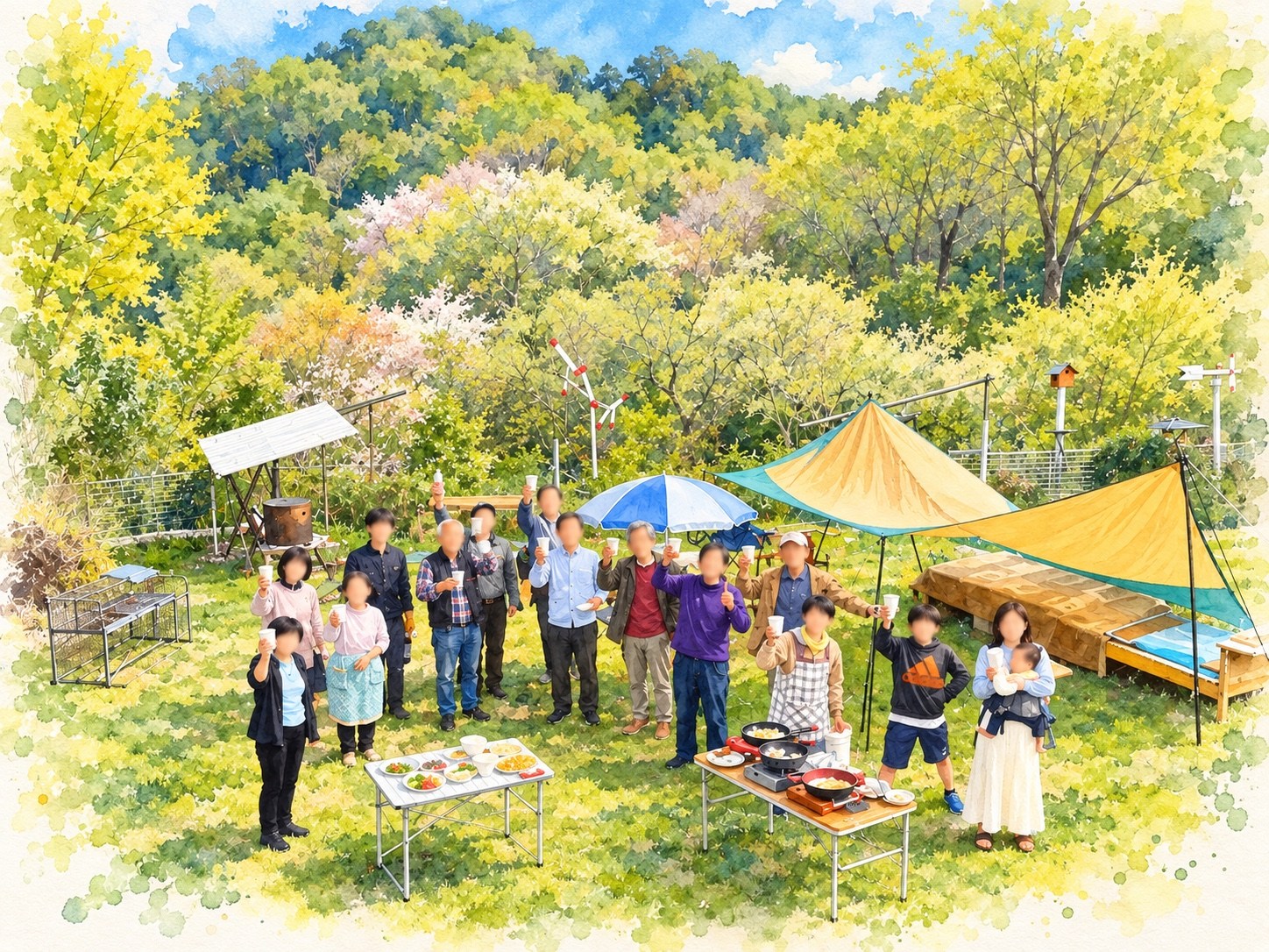 庭で仲間とバーベキューを楽しむ風景