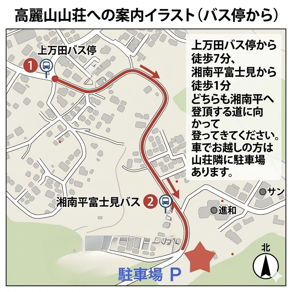バス停から高麗山山荘への地図