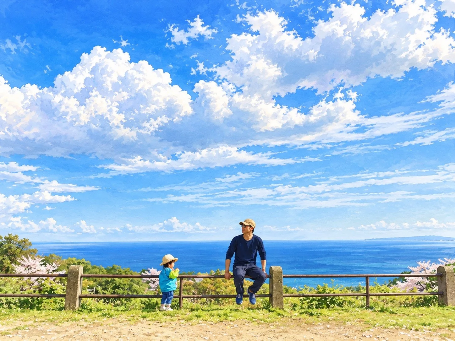 空と相模湾を眺める、水彩の休日