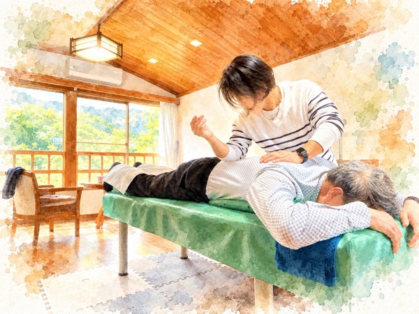 施術台を使った、洋室での整体セミナー