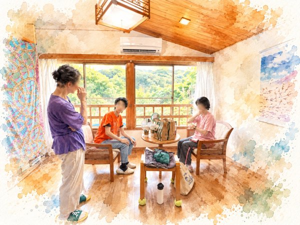 椅子とテーブルを囲む、洋室での語らい