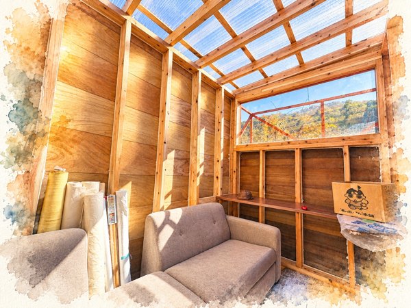木のぬくもりを感じる、離れ小屋の室内